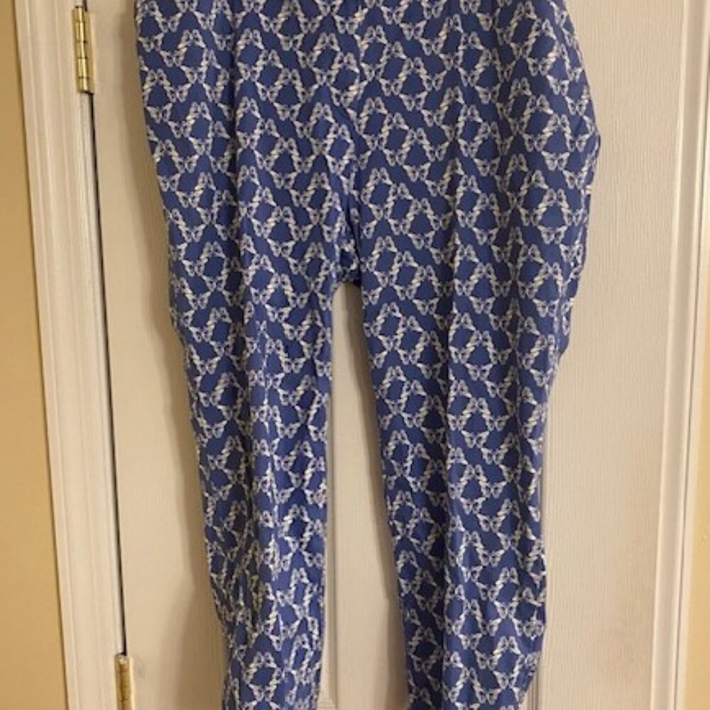 Talbots Women's Blue w White Butterfly Cotton The Perfect Crop Pant size 16W